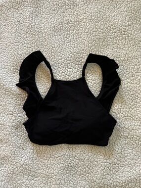 aerie Black Ruffle-Shoulder Bikini Top